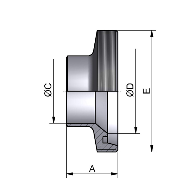 Verloop draadstuk DN50/25 316L