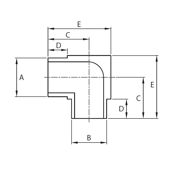 Micro Verl. bocht 90 1/2"x1/4" 316L Single melt 0,25µm